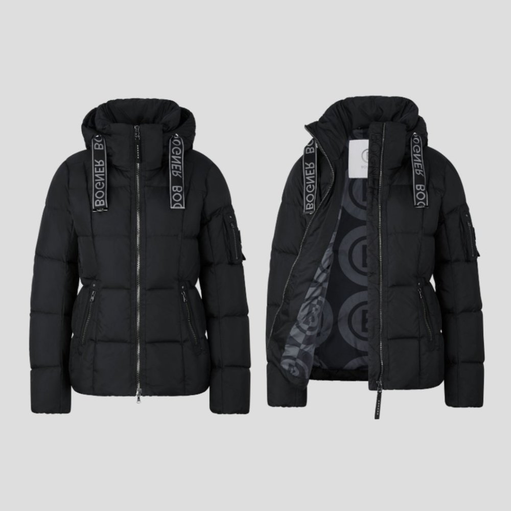 Bogner Felina Down Puffer Ski Jacket Jacquard Drawstring Full Zipped Black